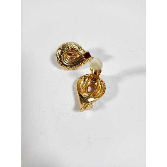 Vintage Swarovski Gold-Tone Snake Clip-On Earrings With Ruby Red Crystal Accent - Picture 3 of 7